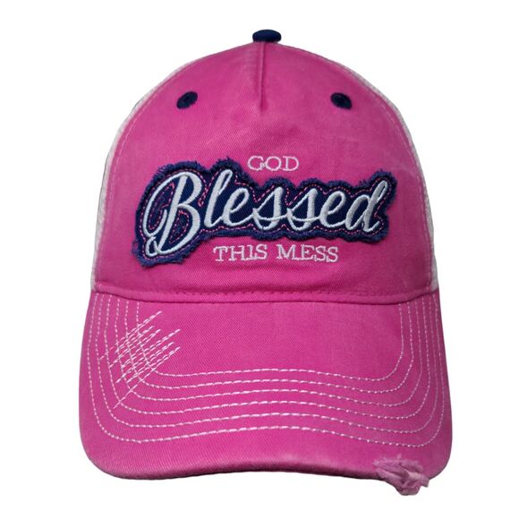 God Bless This Mess Trucker Hat Pink OSFM Mesh Back Embroidered Cherished Girl - Picture 1 of 7